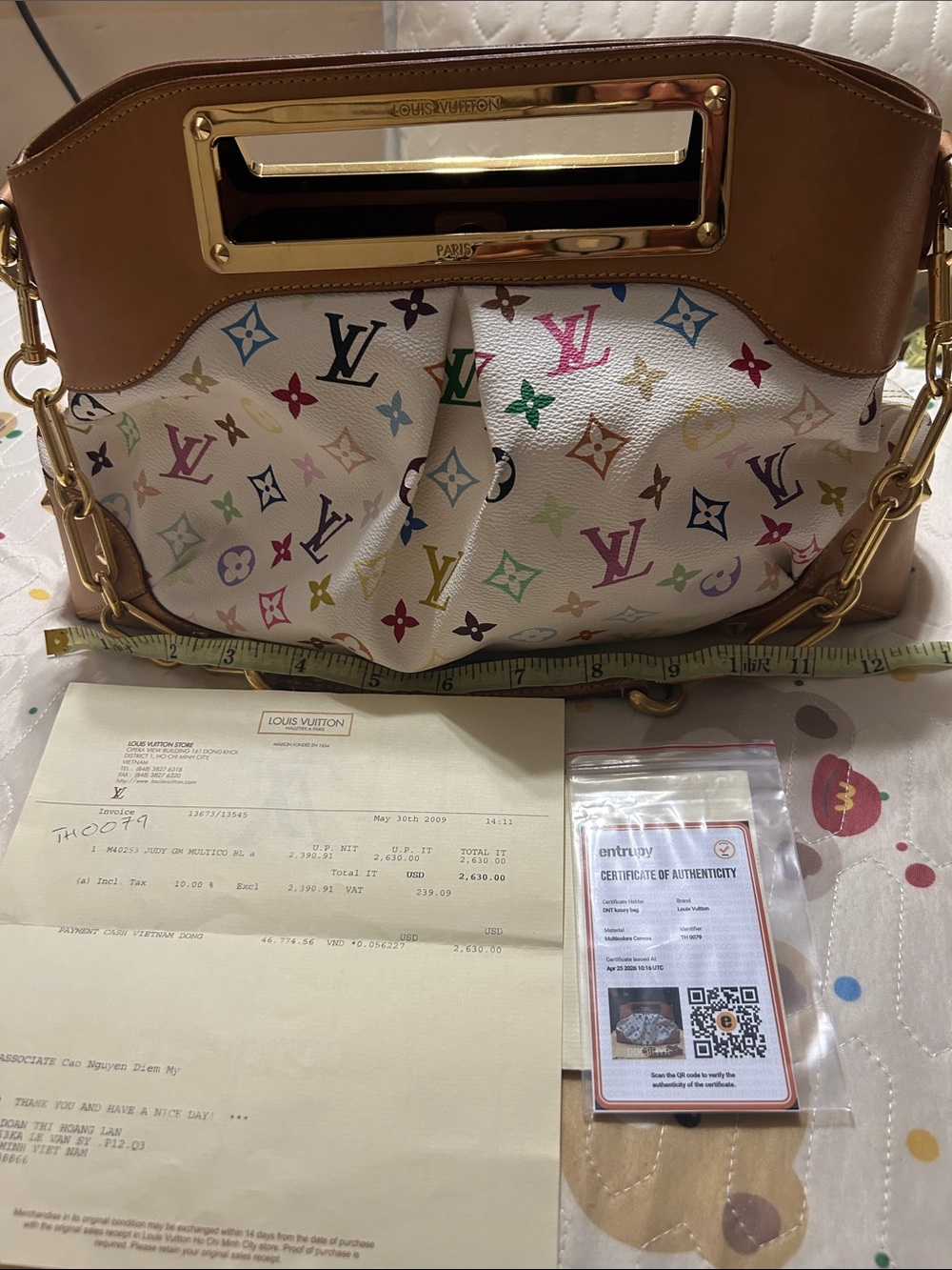 Louis Vuitton White Multicolor Monogram Shoulder Bag with Brown Leather Trim